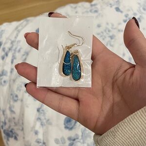 Blue and Gold Teardrop Earrings